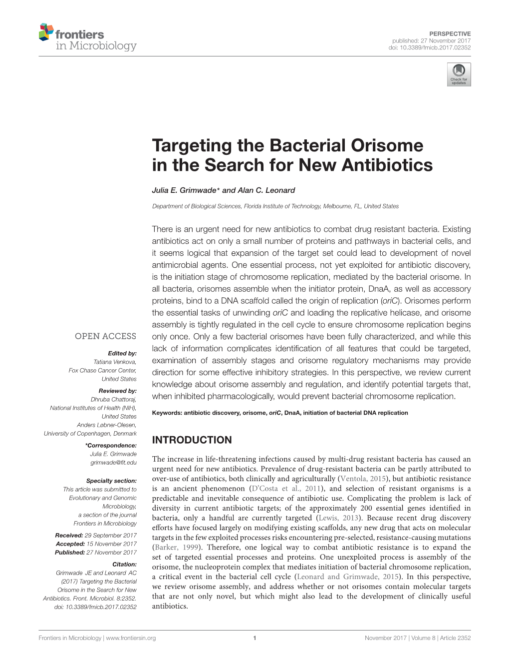 Targeting the Bacterial Orisome in the Search for New Antibiotics