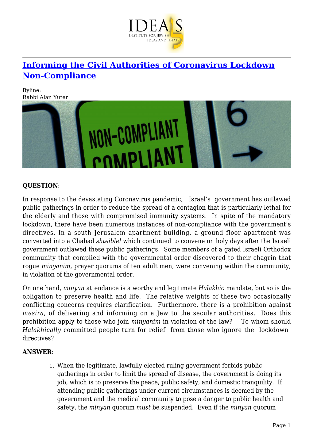 Informing the Civil Authorities of Coronavirus Lockdown Non-Compliance