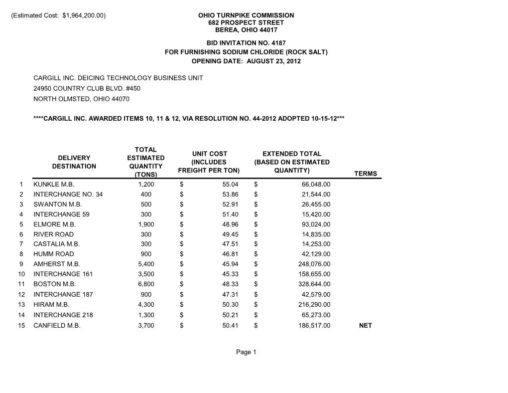 (Estimated Cost: $1,964,200.00) OHIO TURNPIKE COMMISSION 682 PROSPECT STREET BEREA, OHIO 44017