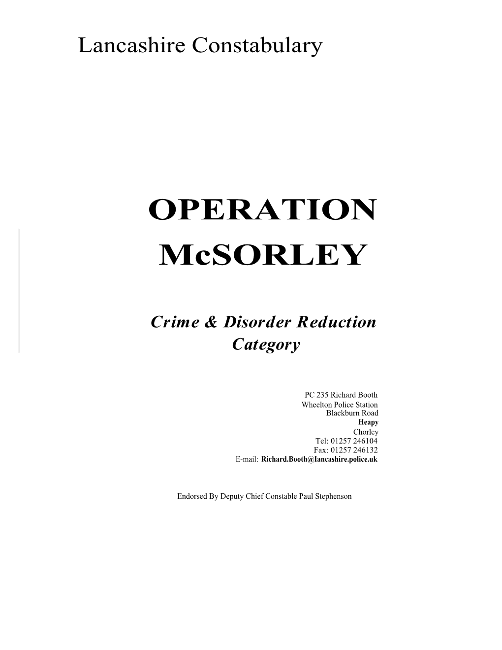 OPERATION Mcsorley