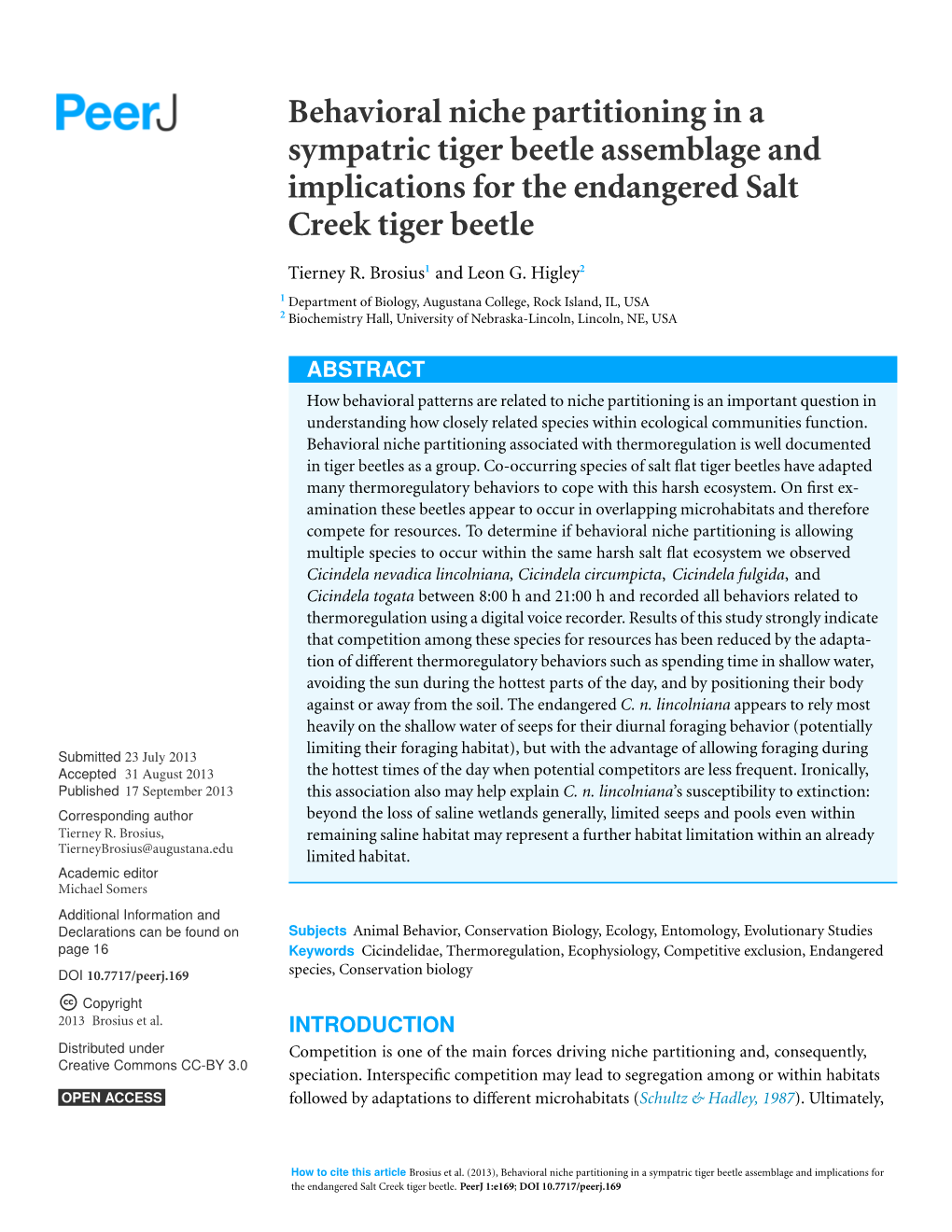 Behavioral Niche Partitioning in a Sympatric Tiger Beetle Assemblage and Implications for the Endangered Salt Creek Tiger Beetle