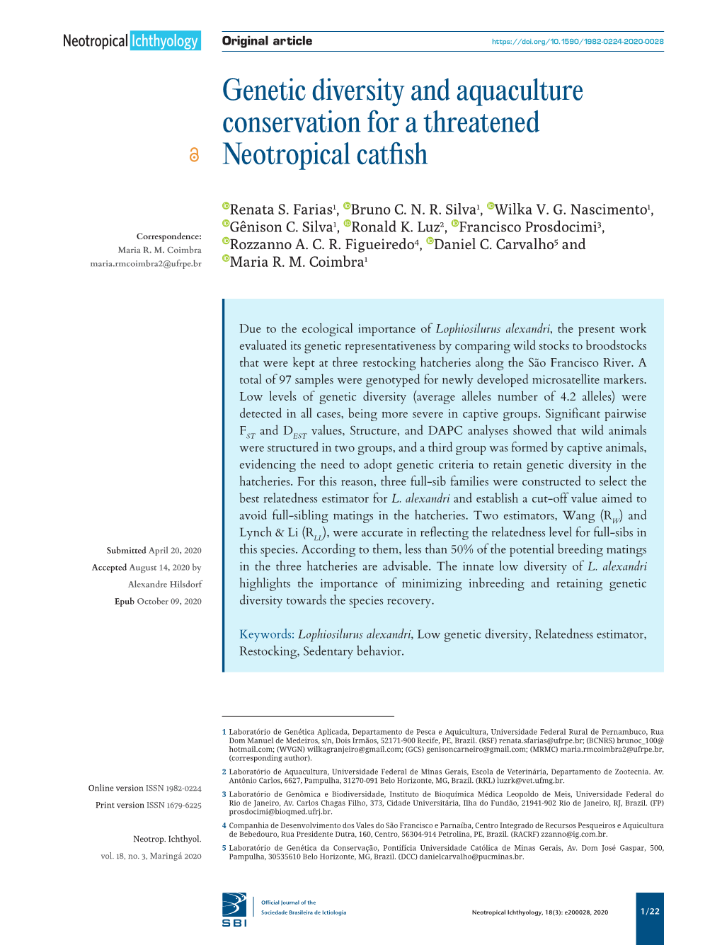 Genetic Diversity and Aquaculture Conservation for a Threatened Neotropical Catfish