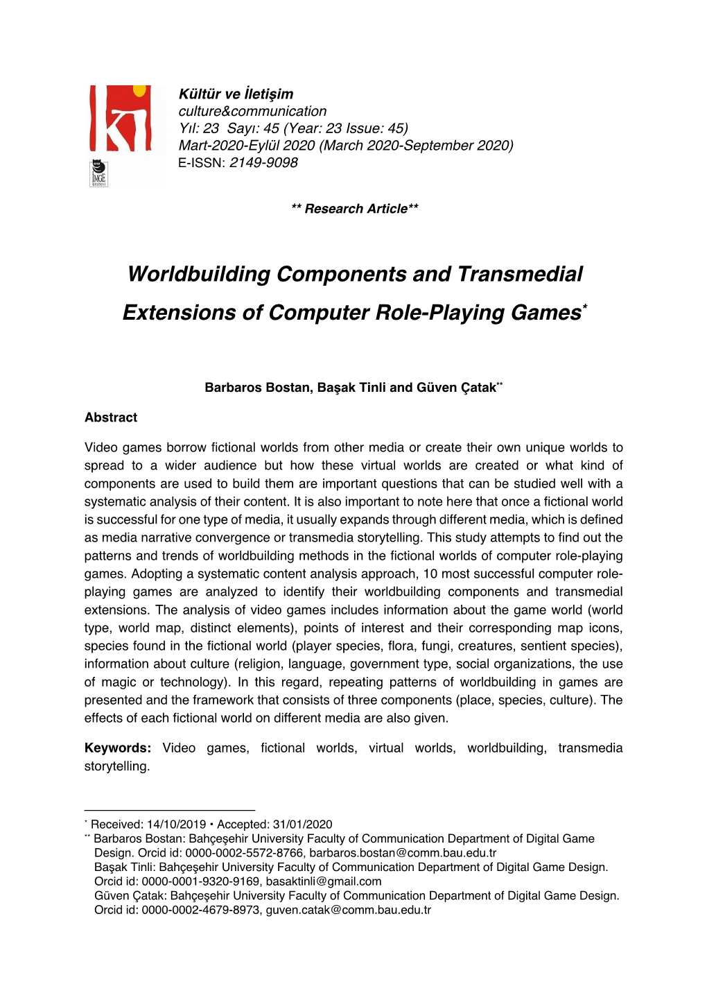 Worldbuilding Components and Transmedial Extensions of Computer Role-Playing Games*