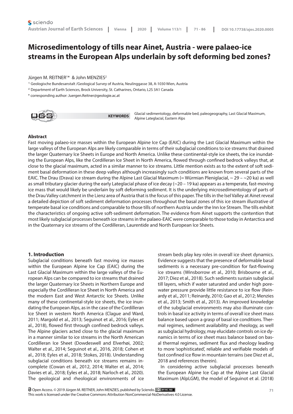 Microsedimentology of Tills Near Ainet, Austria - Were Palaeo-Ice Streams in the European Alps Underlain by Soft Deforming Bed Zones?