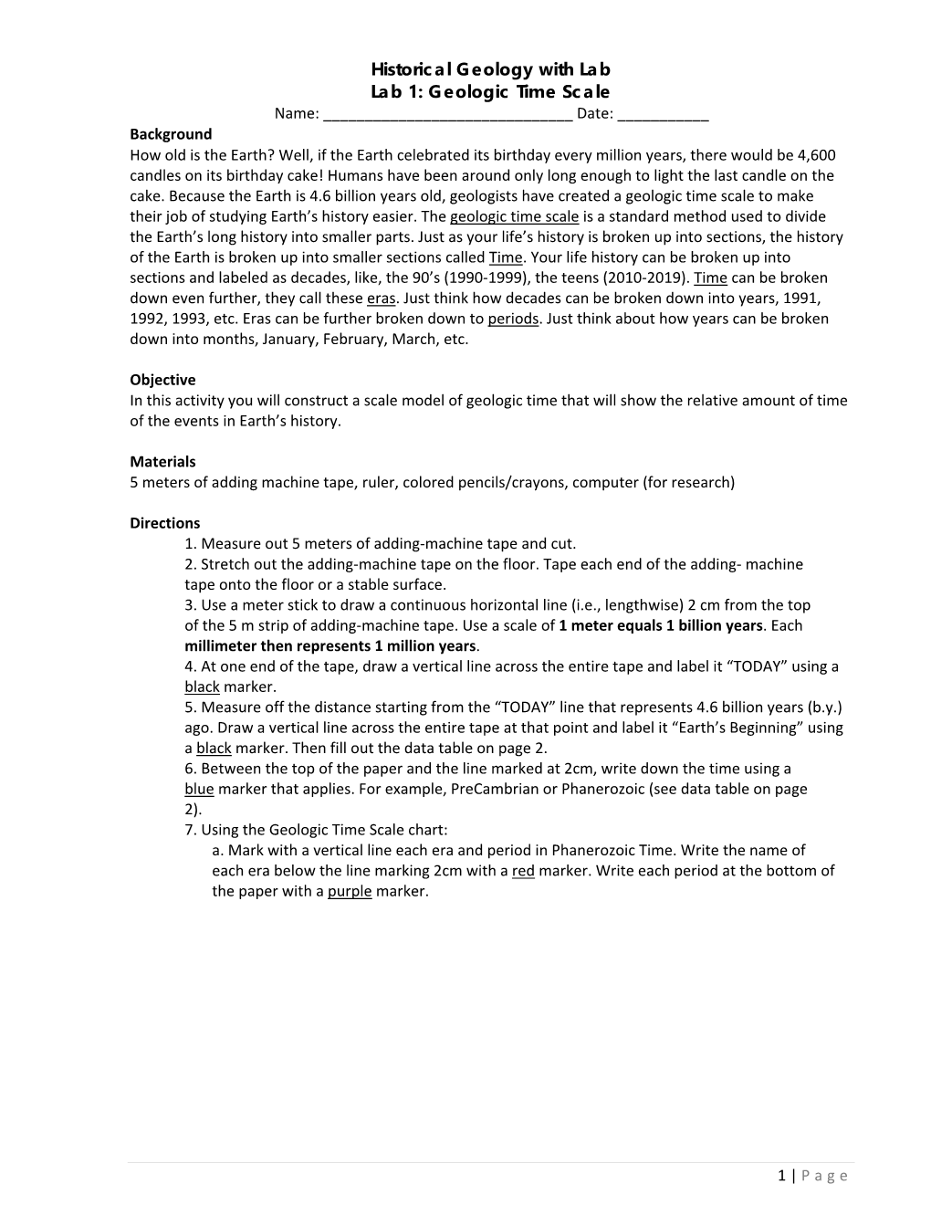 Historical Geology with Lab Lab 1: Geologic Time Scale