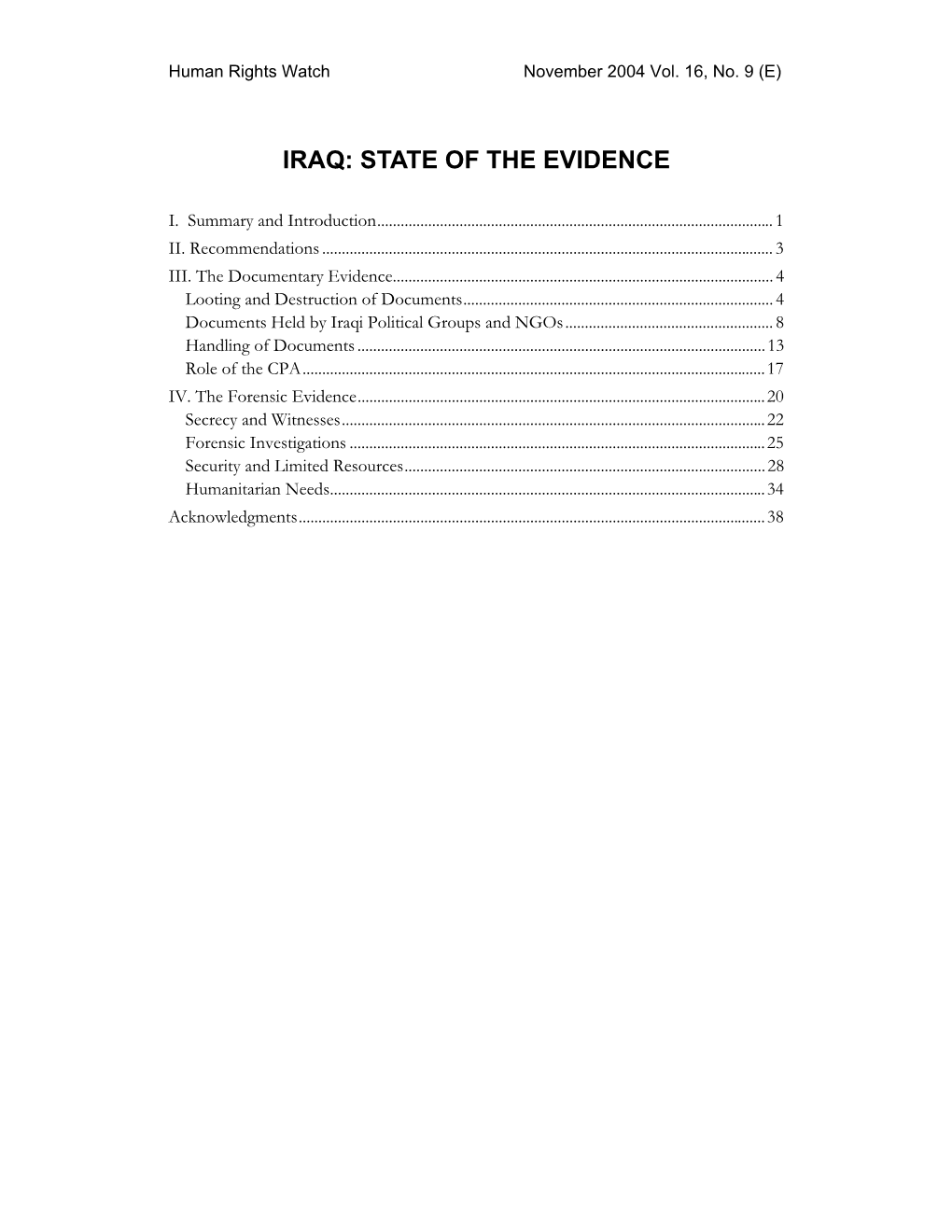 Iraq: State of the Evidence