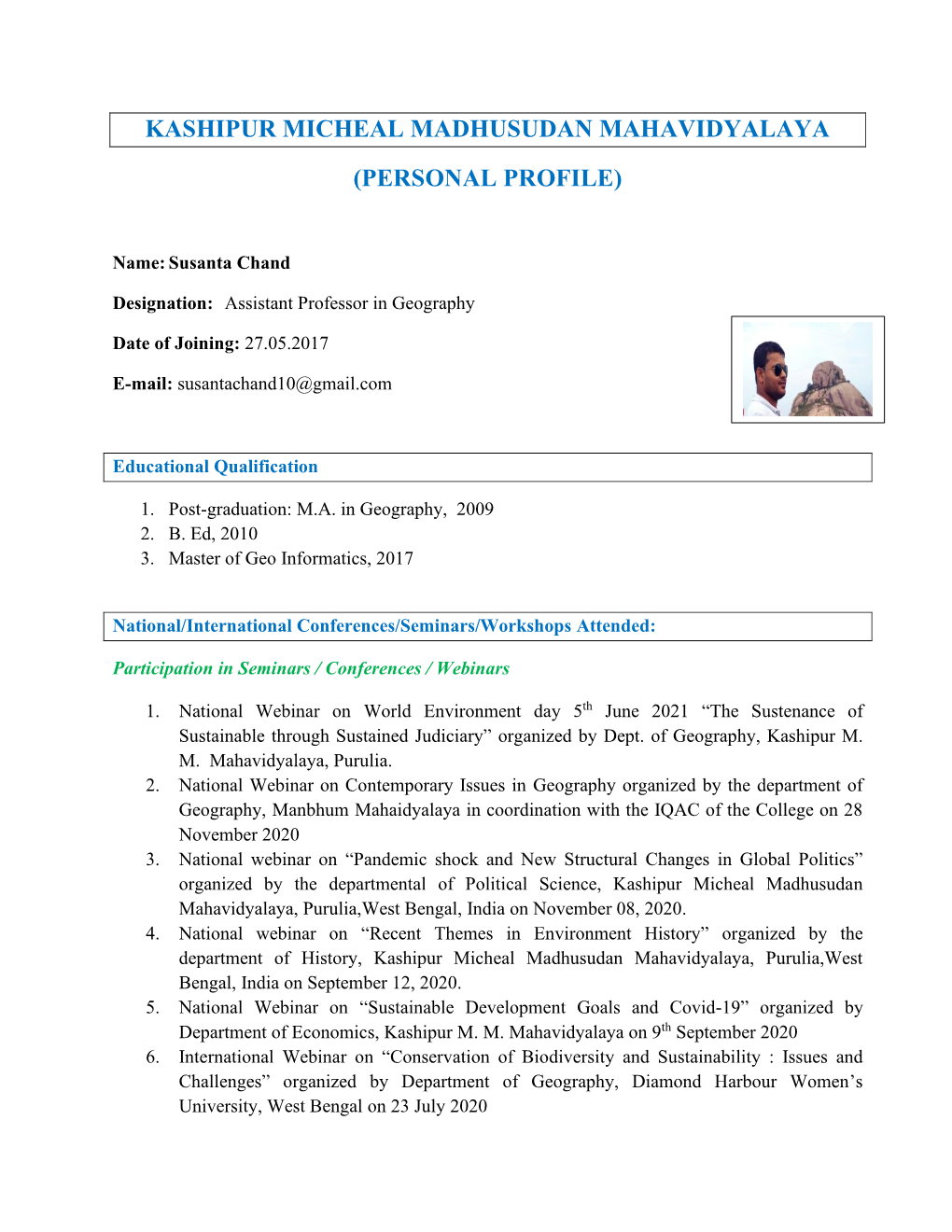 Kashipur Micheal Madhusudan Mahavidyalaya (Personal Profile)