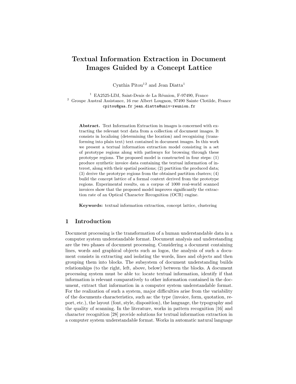 Textual Information Extraction in Document Images Guided by a Concept Lattice