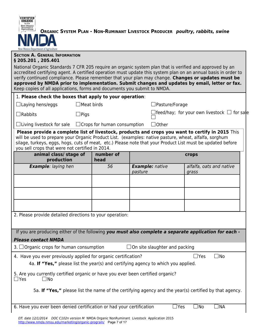 This Form Is To Be Completed By Operators Who Wish To Include Non-Ruminant Livestock Production In Their Organic System