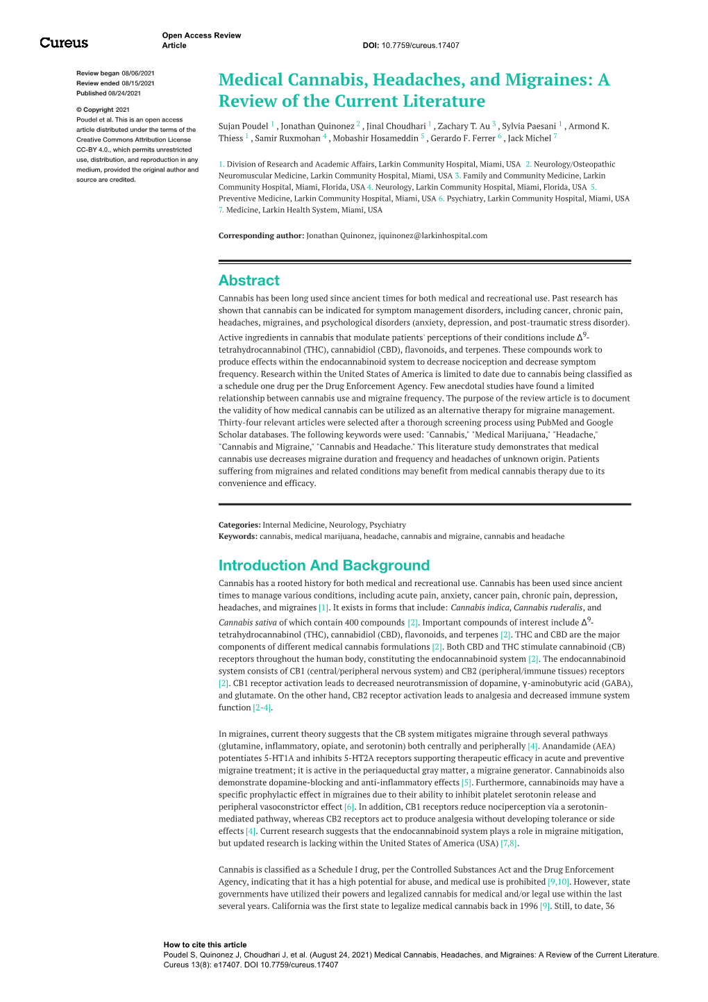 Medical Cannabis, Headaches, and Migraines: a Published 08/24/2021