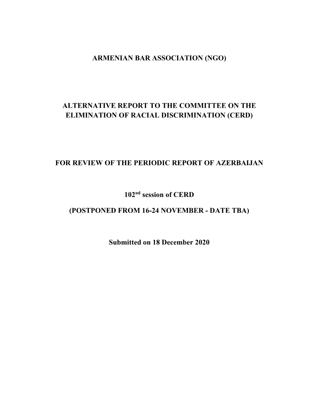 Armenian Bar Association (Ngo) Alternative Report To