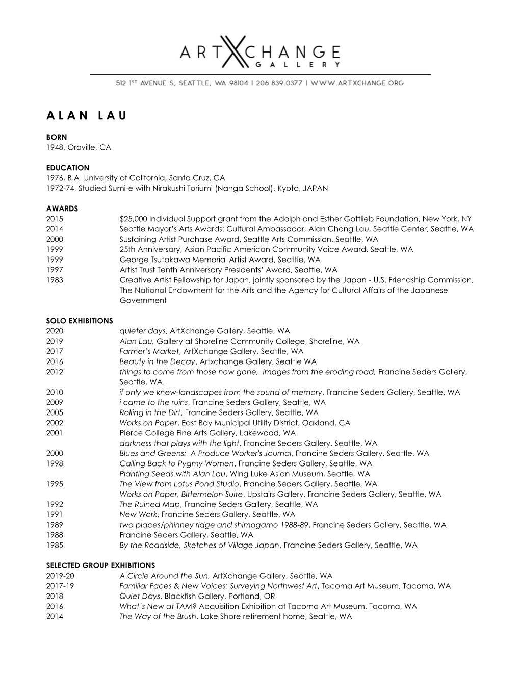 Alan Lau's Artist Resume