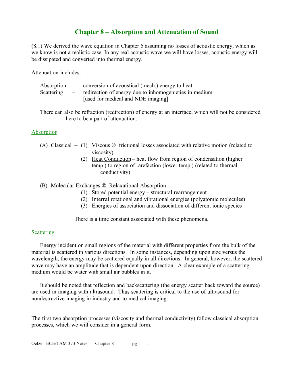 Chapter 8 – Absorption and Attenuation of Sound