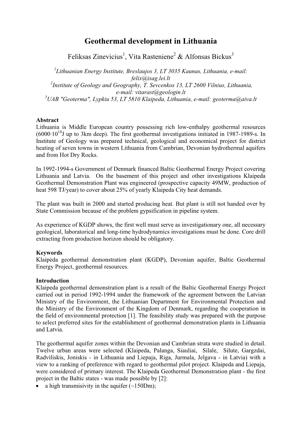 Geothermal Development in Lithuania