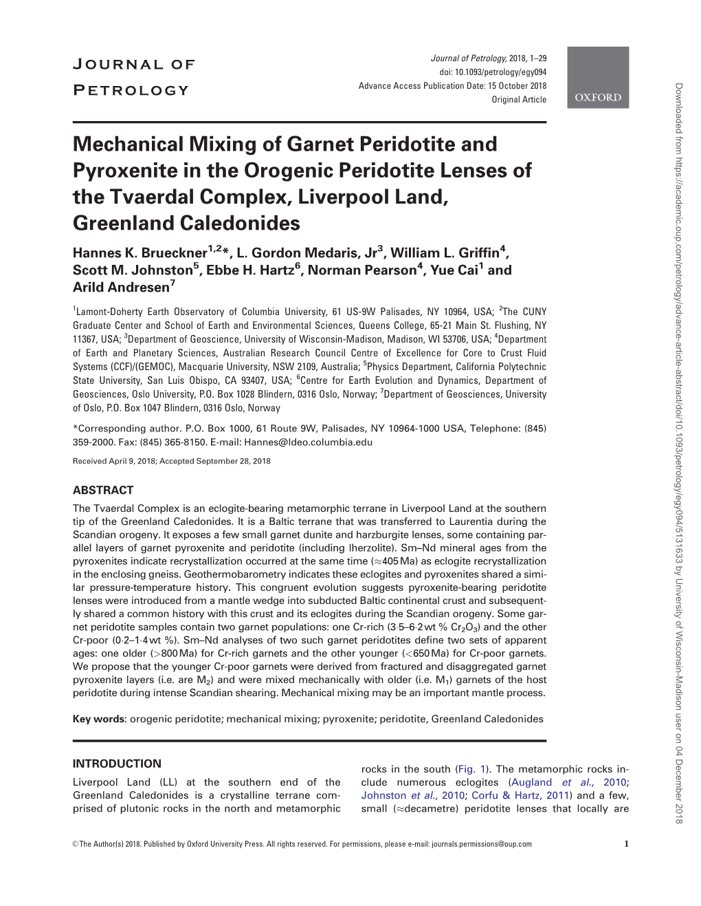 Mechanical Mixing of Garnet Peridotite and Pyroxenite in the Orogenic Peridotite Lenses of the Tvaerdal Complex, Liverpool Land, Greenland Caledonides Hannes K