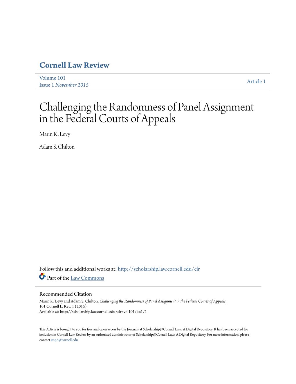 Challenging the Randomness of Panel Assignment in the Federal Courts of Appeals Marin K