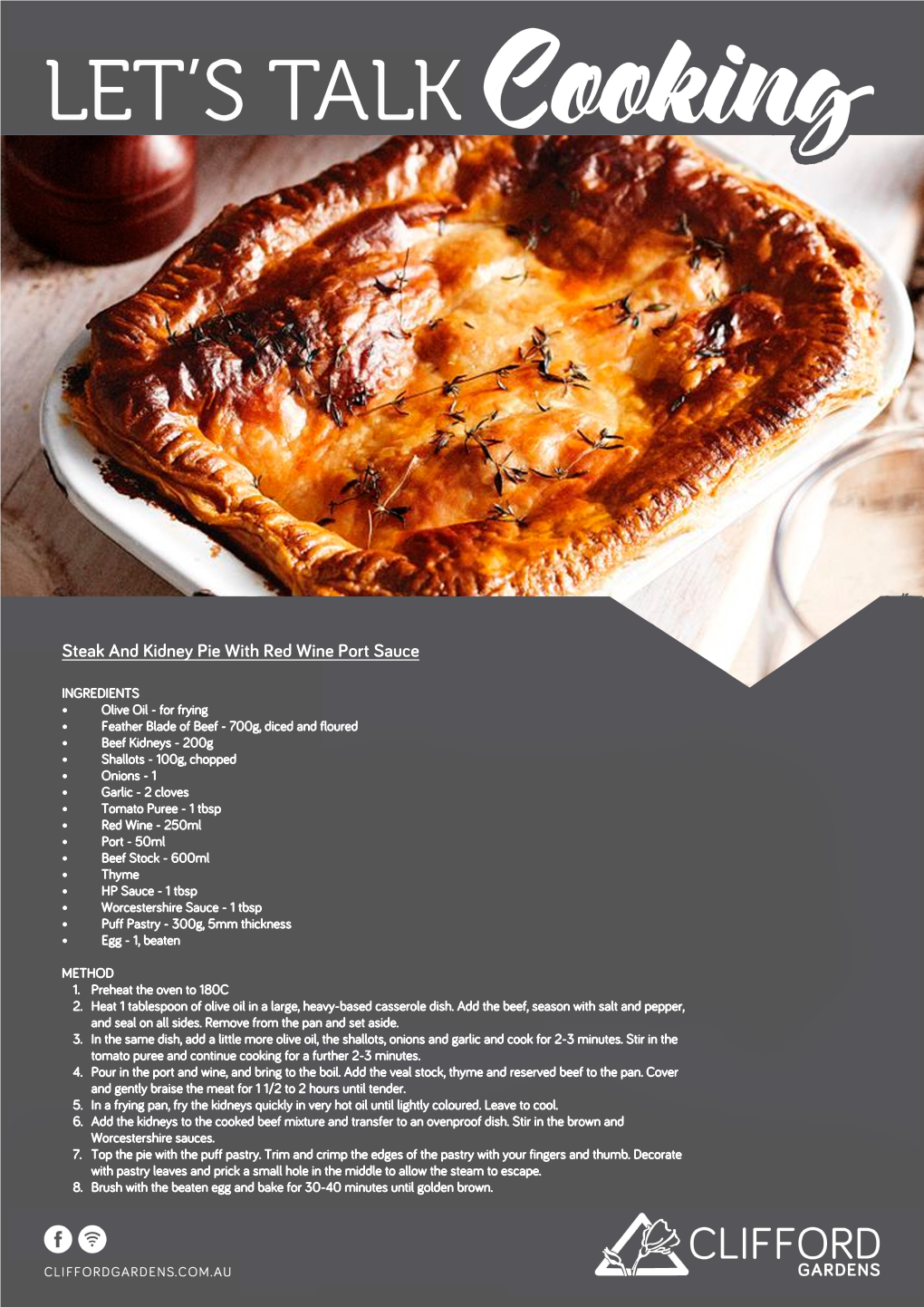 Steak and Kidney Pie with Red Wine Port Sauce