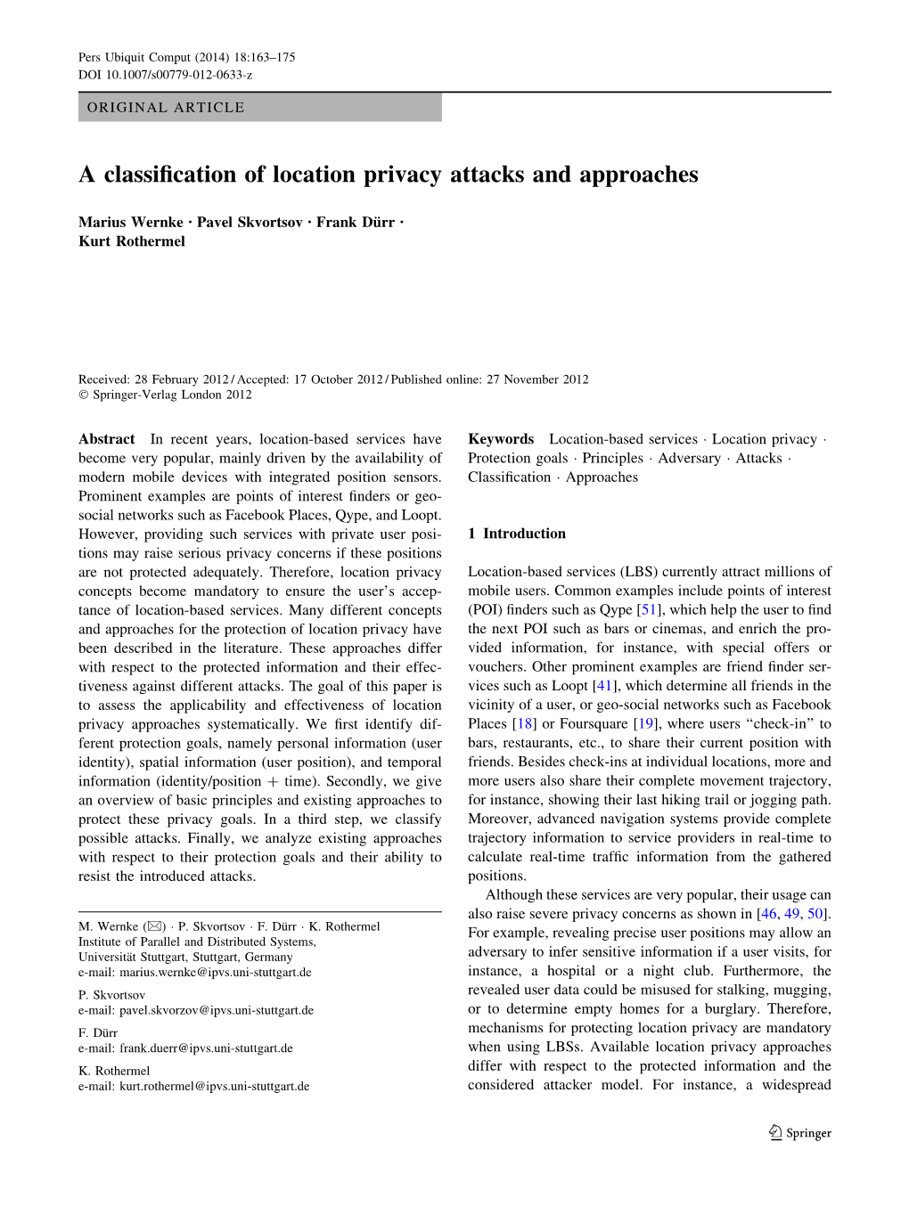 A Classification of Location Privacy Attacks and Approaches