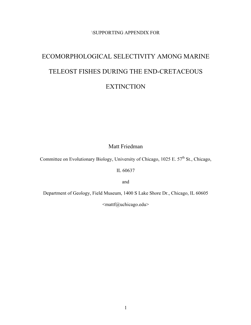 Ecomorphological Selectivity Among Marine