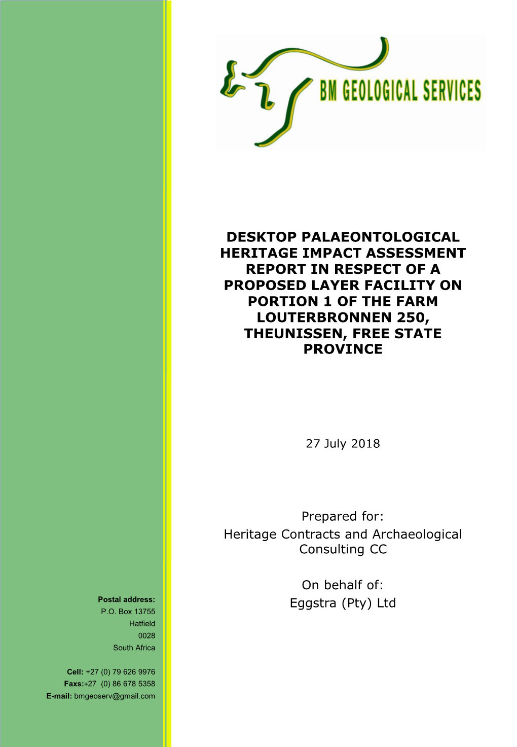 Desktop Palaeontological Heritage Impact Assessment