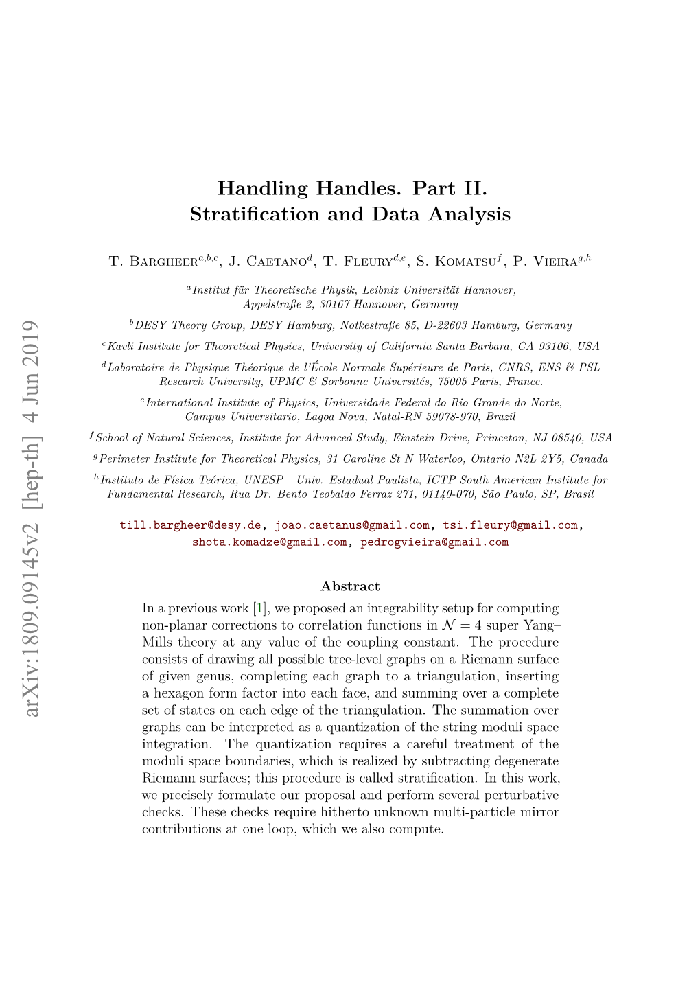 Handling Handles. Part II. Stratification and Data Analysis