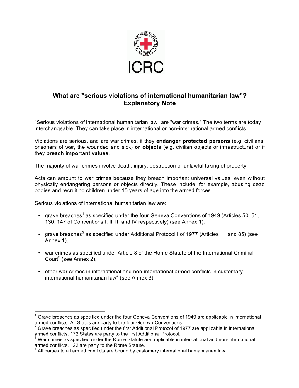 What Are "Serious Violations of International Humanitarian Law"? Explanatory Note
