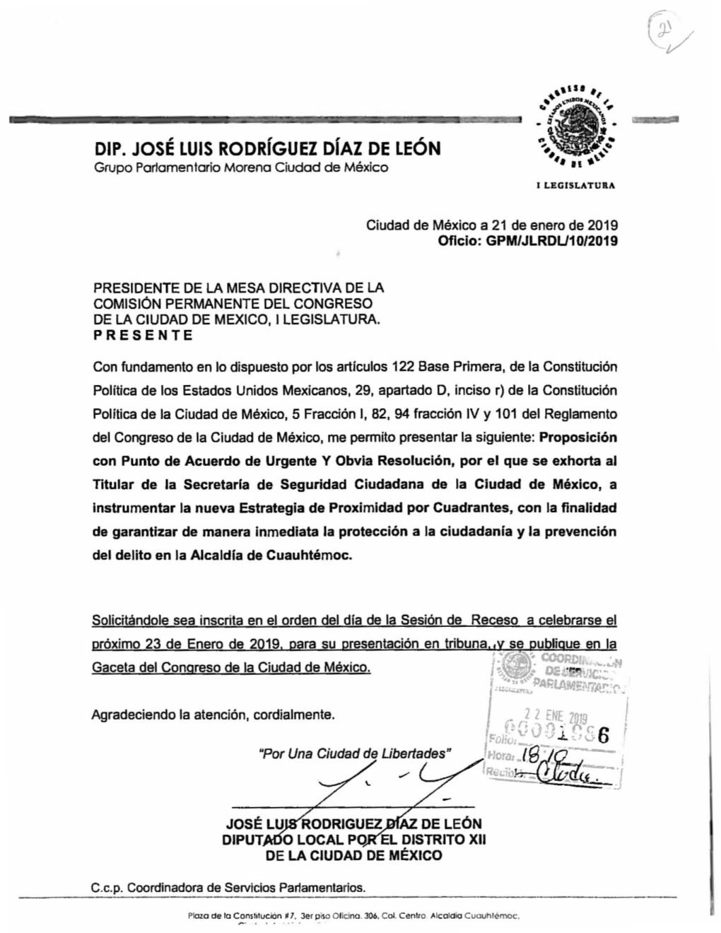 DIP. JOSE LUIS RODRIGUEZ Draz DE LE6N Grupo Poriomentario Moreno Eiudod De Mexico I LEGISLATURA