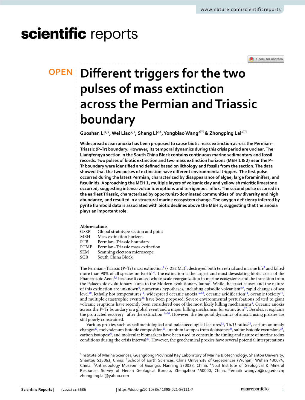 Different Triggers for the Two Pulses of Mass Extinction Across the Permian