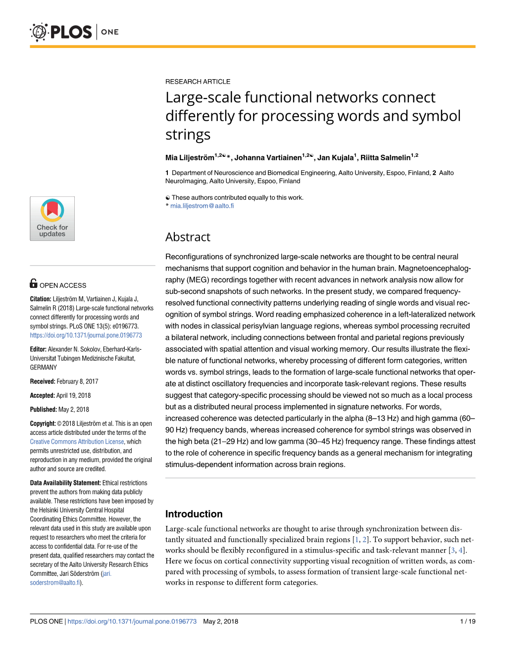 Large-Scale Functional Networks Connect Differently for Processing Words and Symbol Strings