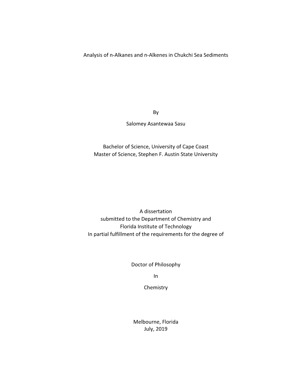 Analysis of N-Alkanes and N-Alkenes in Chukchi Sea Sediments By