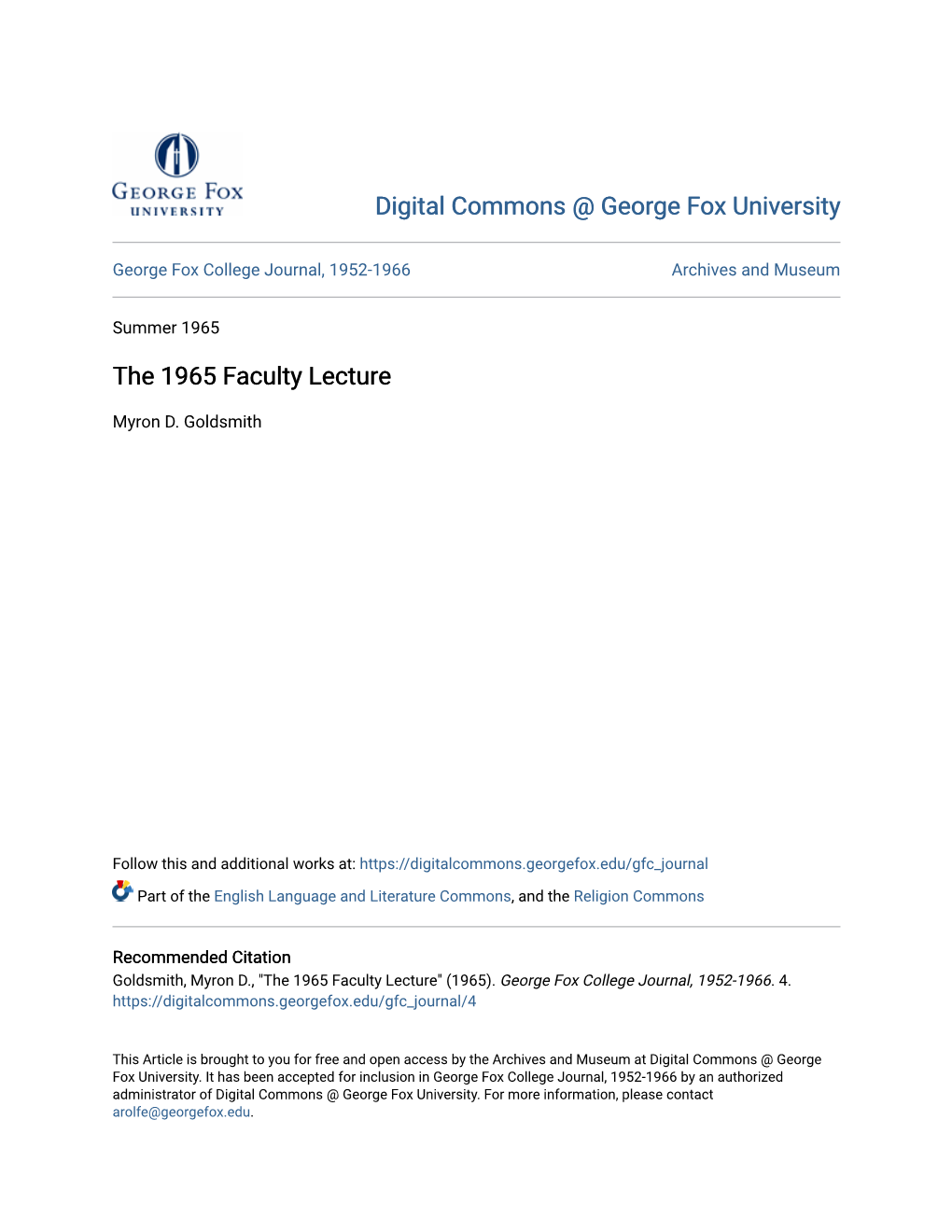 The 1965 Faculty Lecture