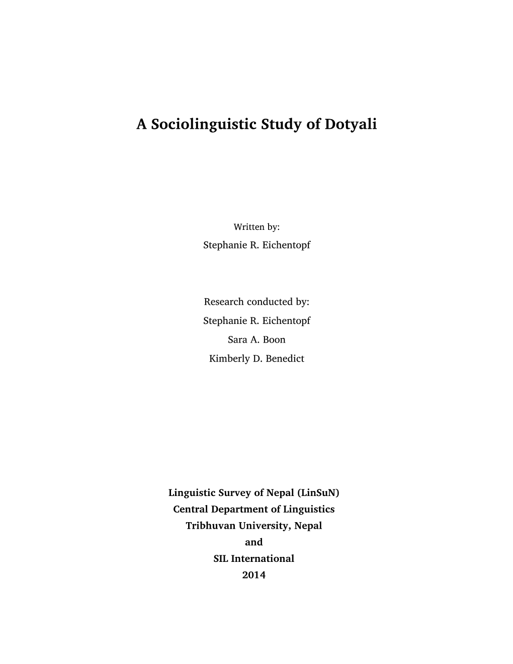 A Sociolinguistic Study of Dotyali