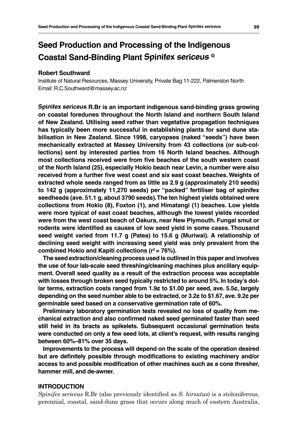 Seed Production and Processing of the Indigenous Coastal Sand-Binding Plant Spinifex Sericeus 99