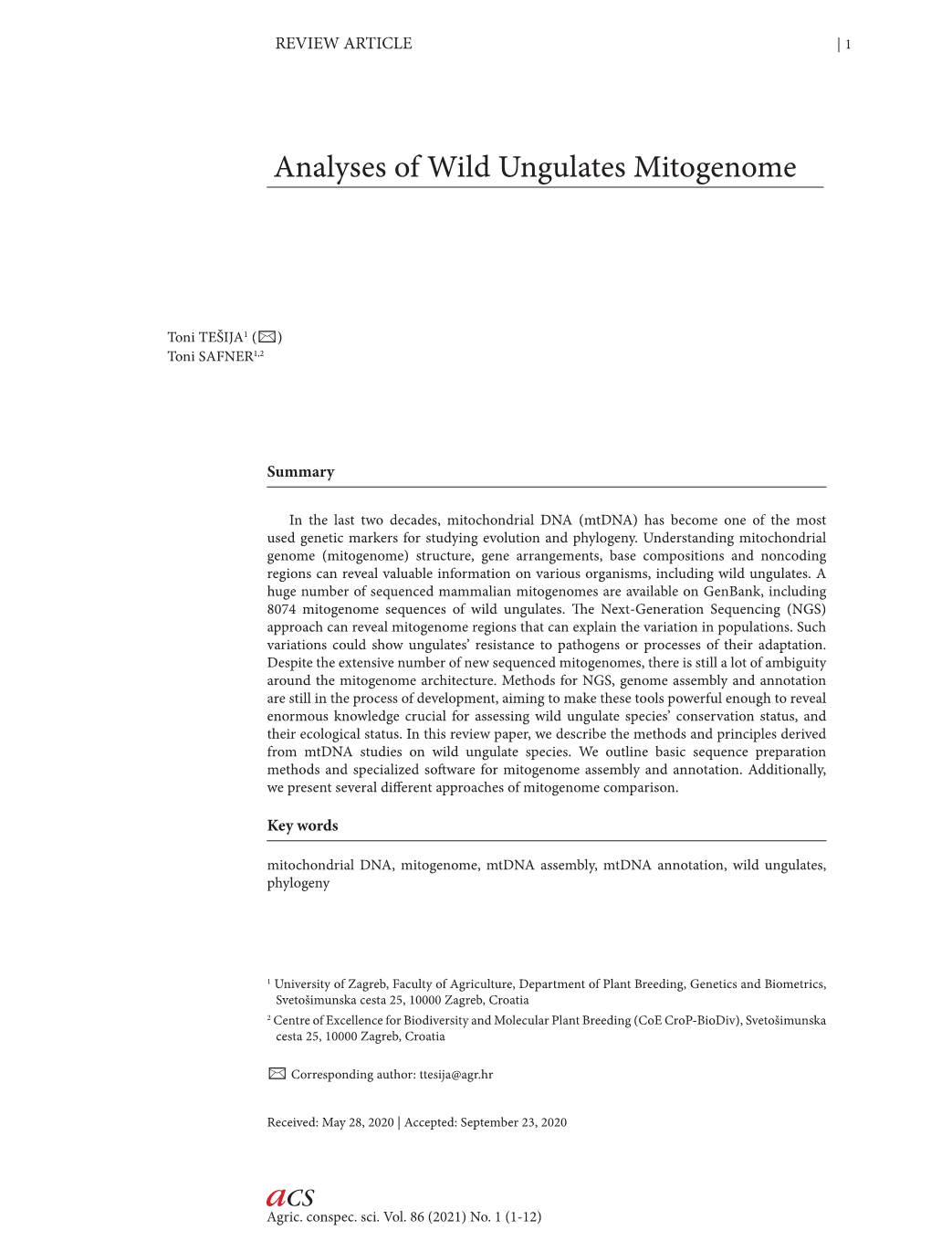 Analyses of Wild Ungulates Mitogenome
