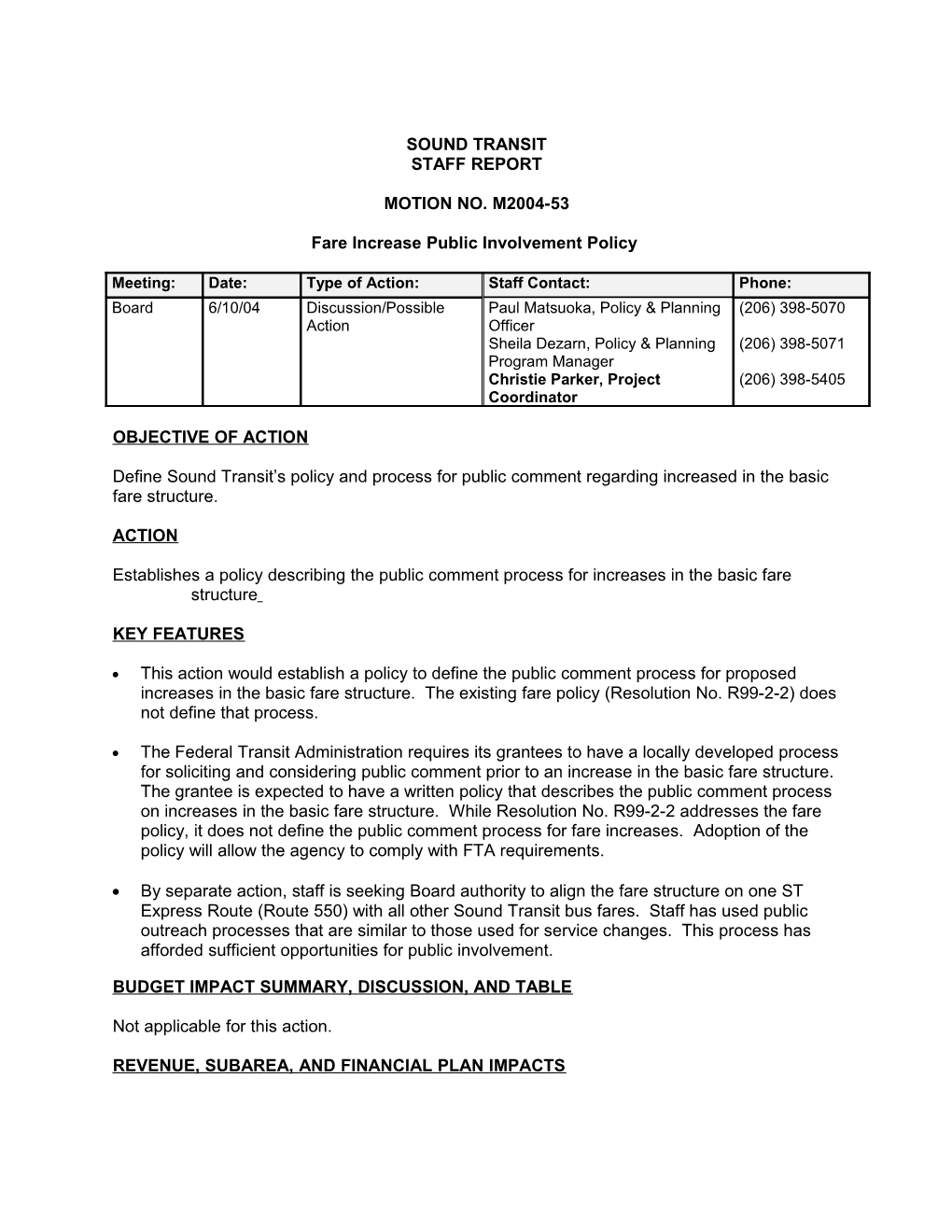 Fare Increase Public Involvement Policy