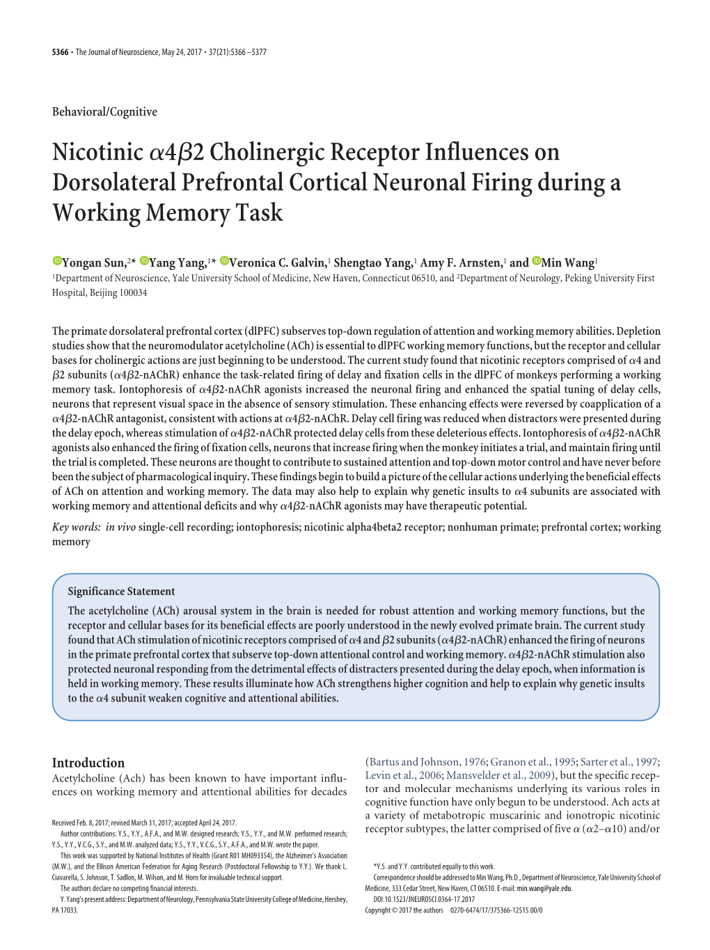 Nicotinic Α4β2 Cholinergic Receptor Influences on Dorsolateral Prefrontal Cortical Neuronal Firing During a Working Memory