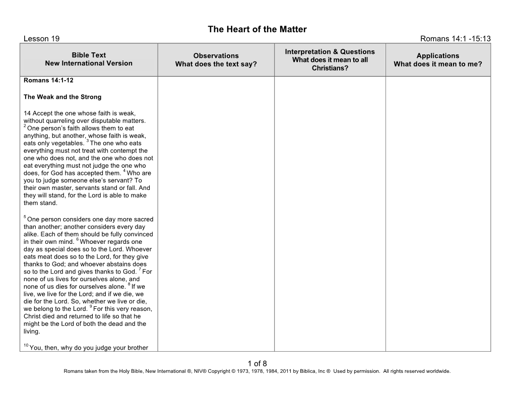 Lesson 19 Romans 14 1