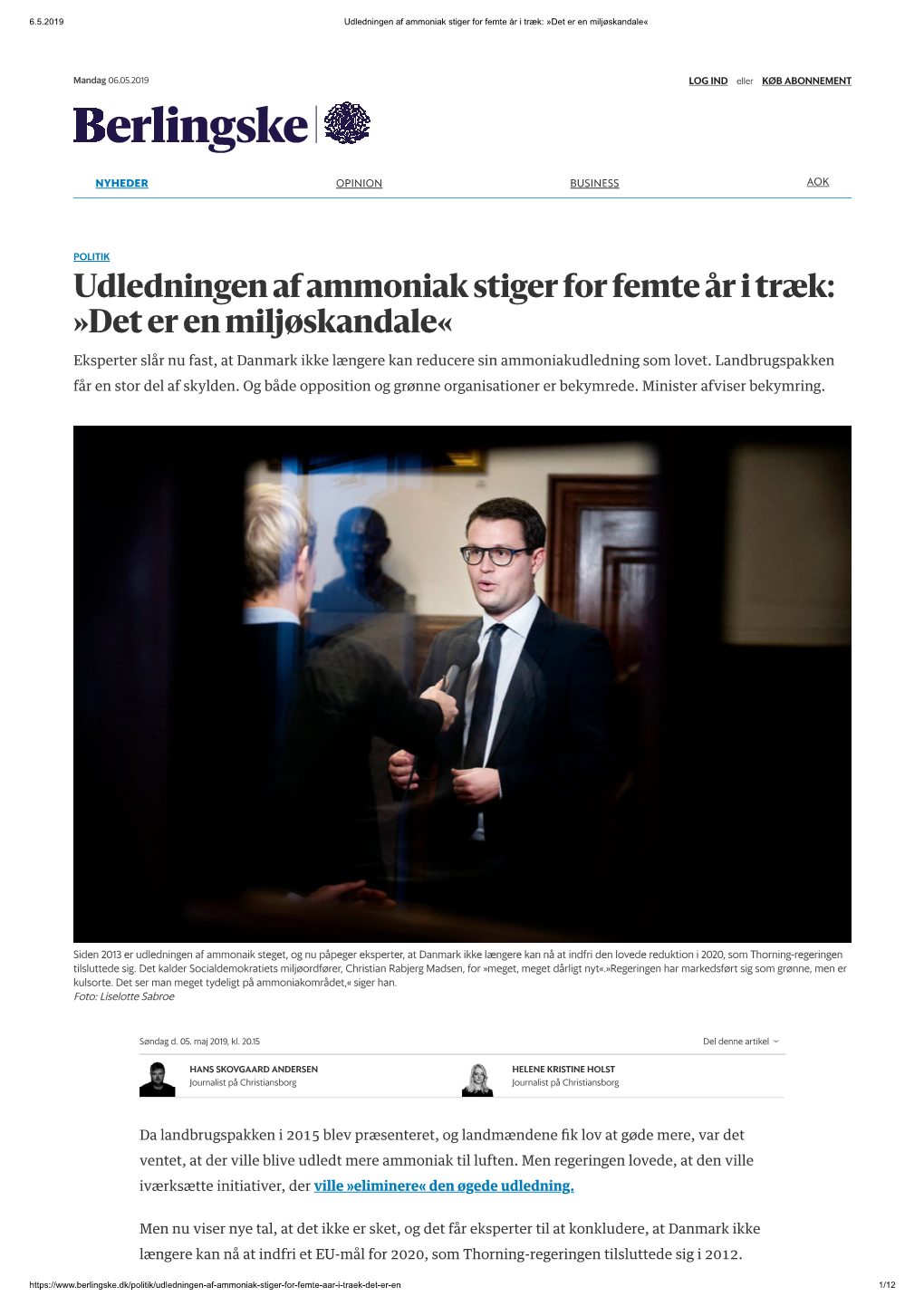 Udledningen Af Ammoniak Stiger for Femte År I Træk: »Det Er En Miljøskandale«