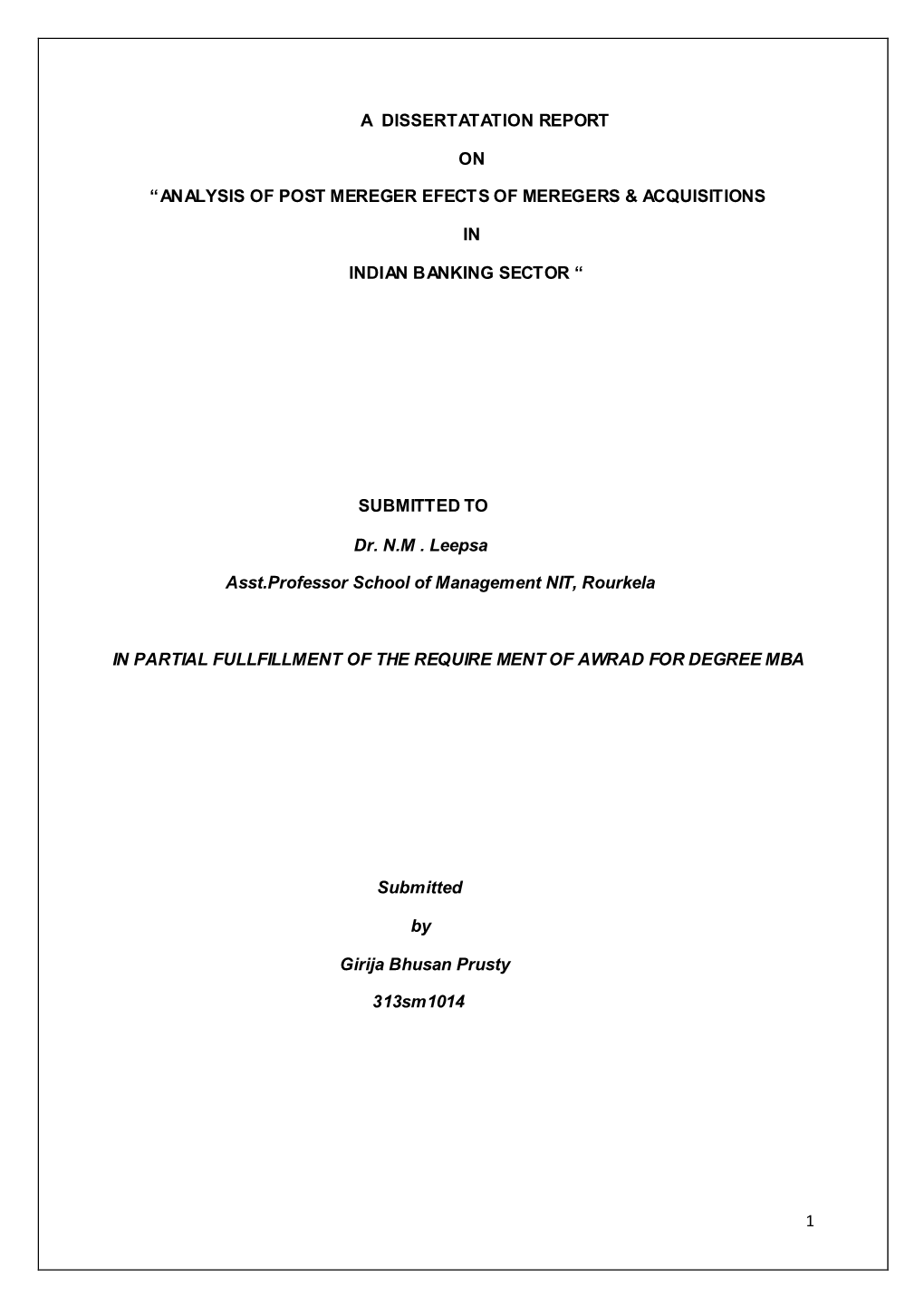 Analysis of Post Mereger Efects of Meregers & Acquisitions