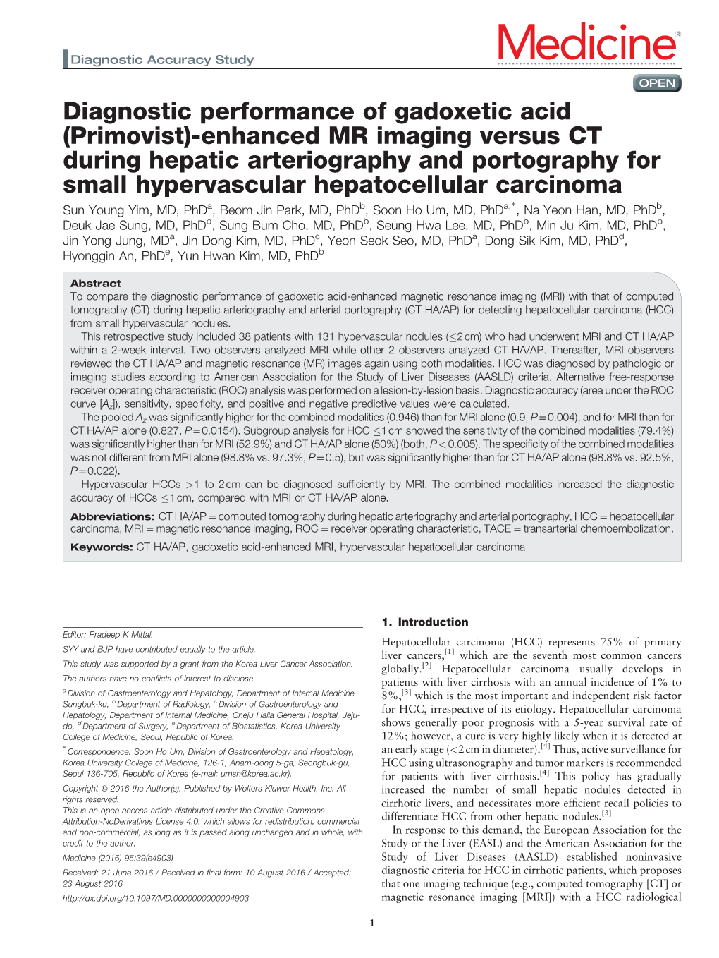 Diagnostic Performance of Gadoxetic Acid