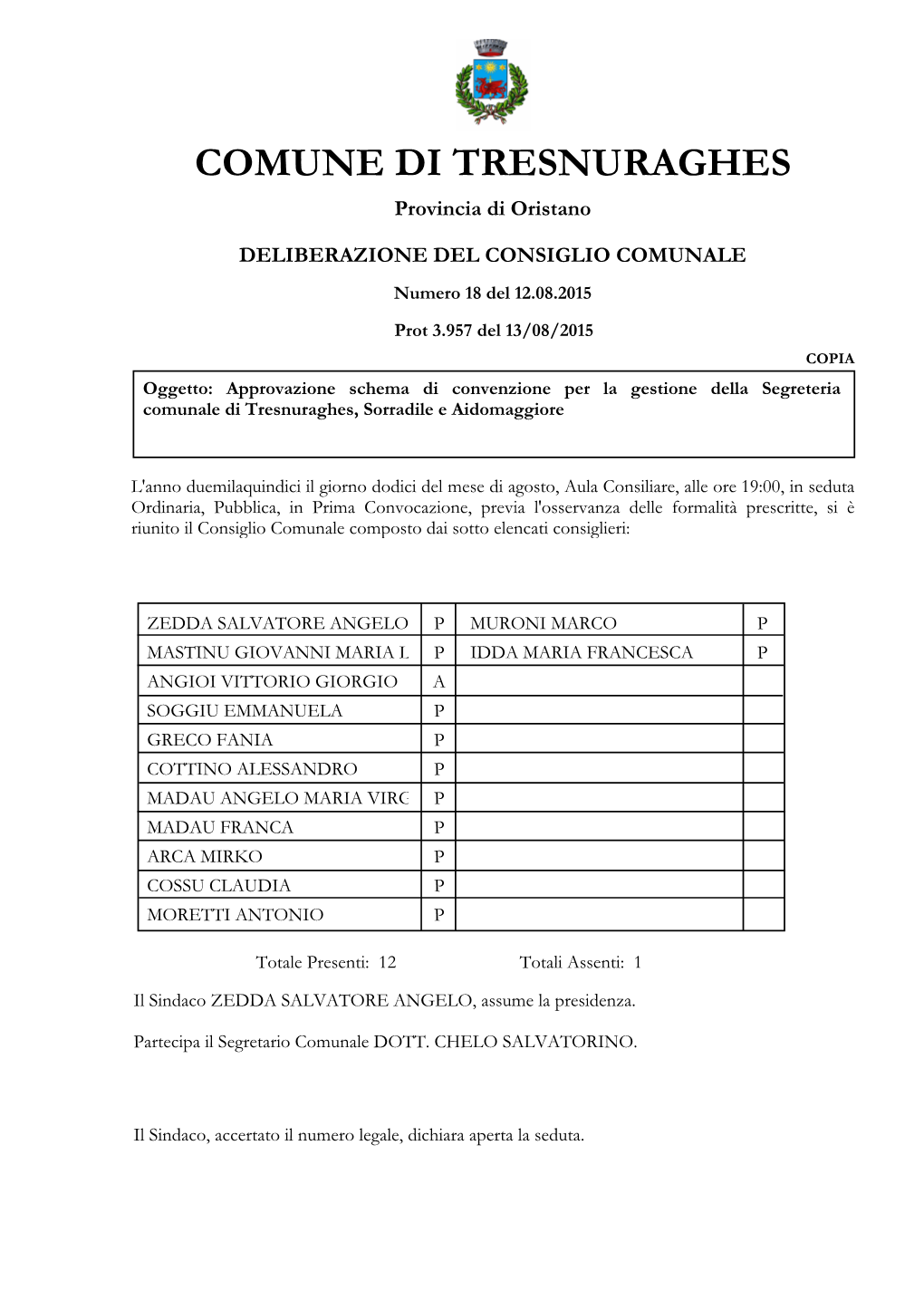 COMUNE DI TRESNURAGHES Provincia Di Oristano