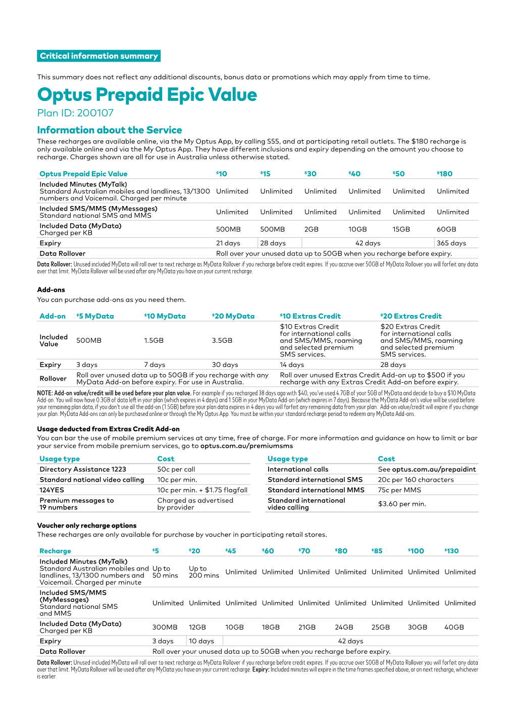 Optus Prepaid Epic Value