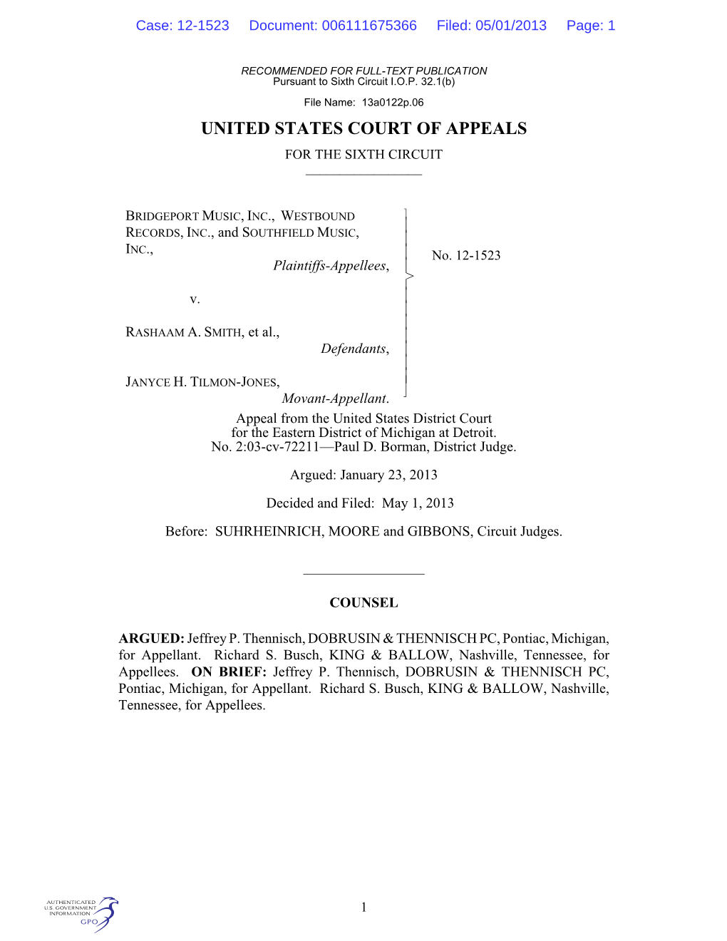 United States Court of Appeals for the Sixth Circuit ______