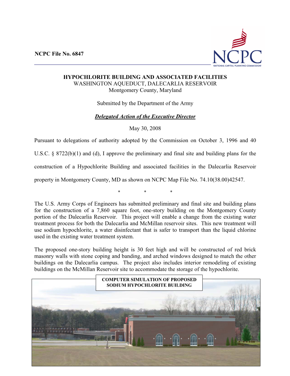 NCPC File No. 6847 HYPOCHLORITE BUILDING and ASSOCIATED