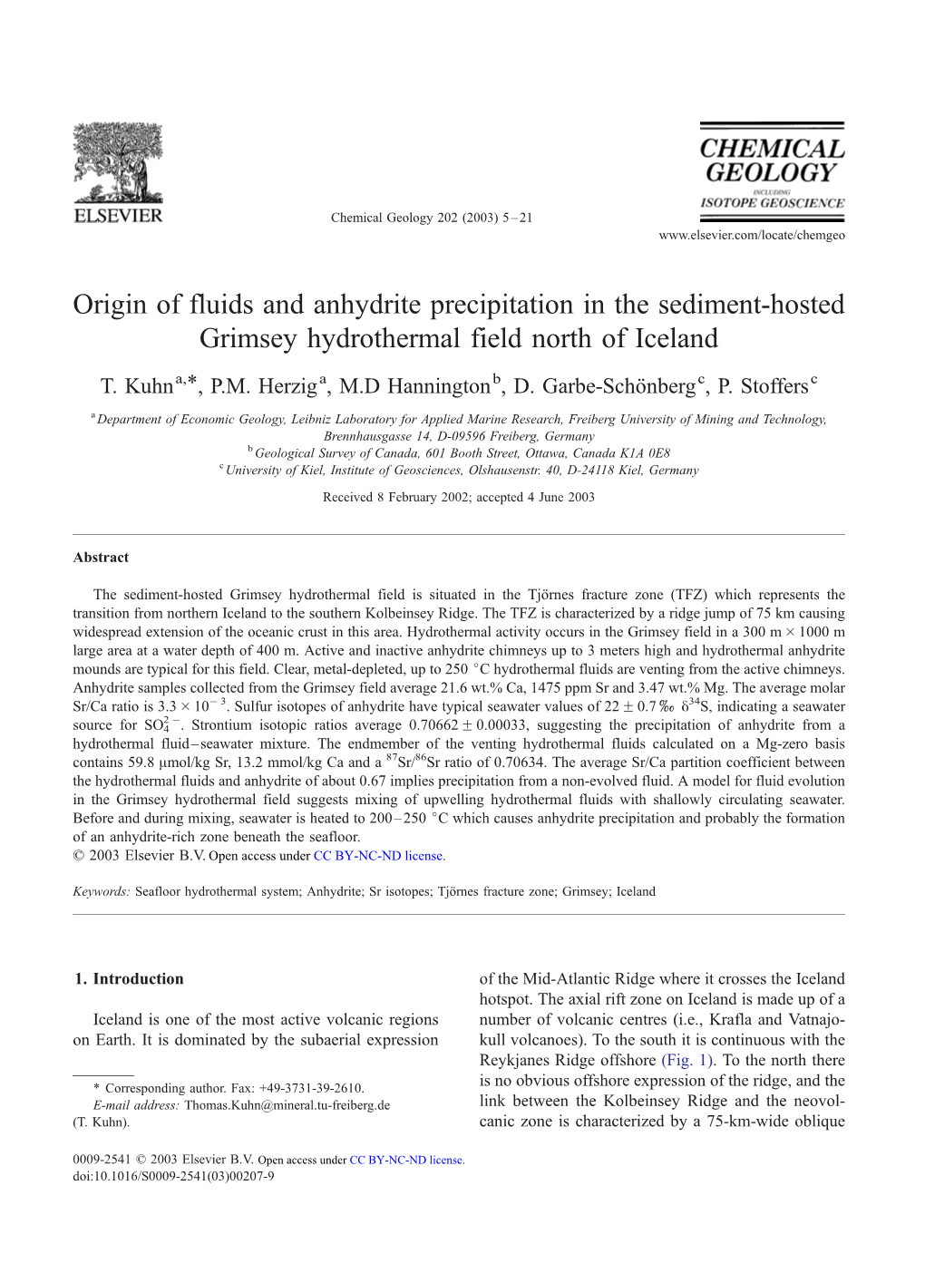 Origin of Fluids and Anhydrite Precipitation in the Sediment-Hosted Grimsey Hydrothermal Field North of Iceland