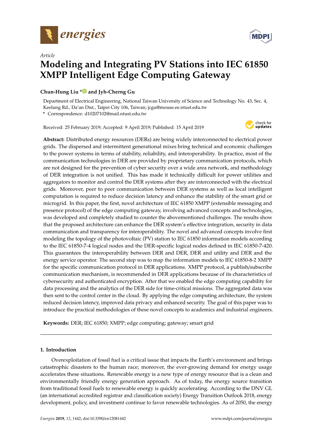 Modeling and Integrating PV Stations Into IEC 61850 XMPP Intelligent Edge Computing Gateway