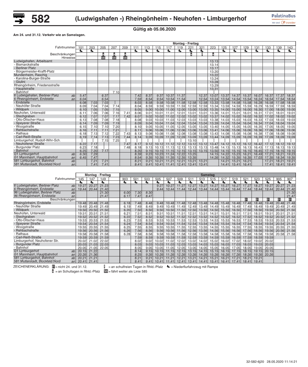 (Ludwigshafen -) Rheingönheim - Neuhofen - Limburgerhof Gültig Ab 05.06.2020 Am 24