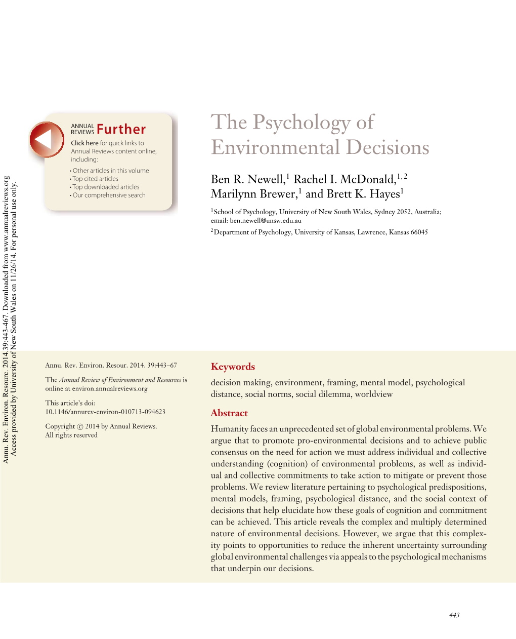 The Psychology of Environmental Decisions