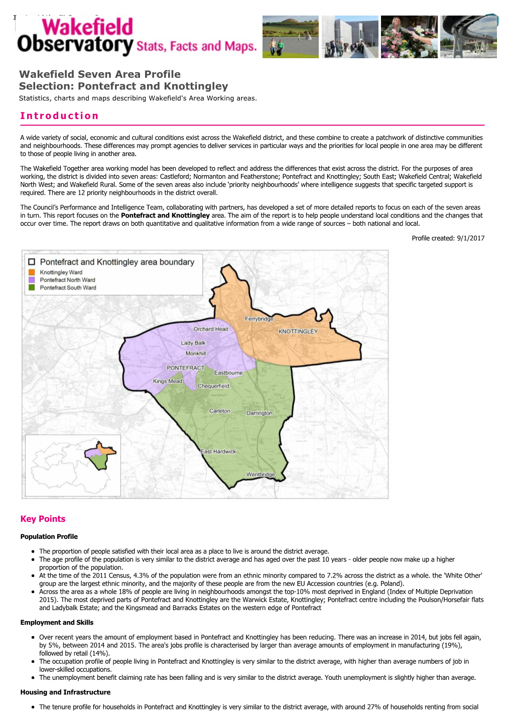 Wakefield Seven Area Profile Selection: Pontefract and Knottingley Statistics, Charts and Maps Describing Wakefield's Area Working Areas