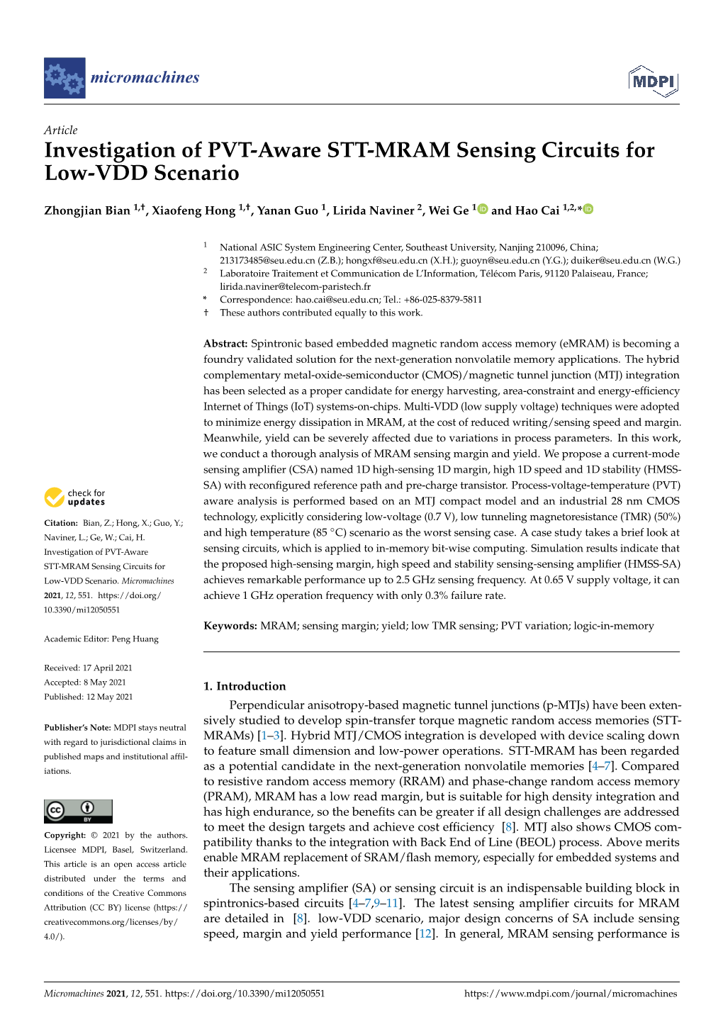 Investigation of PVT-Aware STT-MRAM Sensing Circuits for Low-VDD Scenario